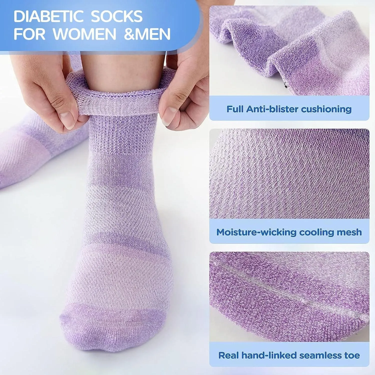 Bulinlulu Bamboo Viscose Diabetic Socks for Women&Men,6 Pairs Non Binding Diabetic Ankle Socks,Wide Socks Size 6-9 9-11