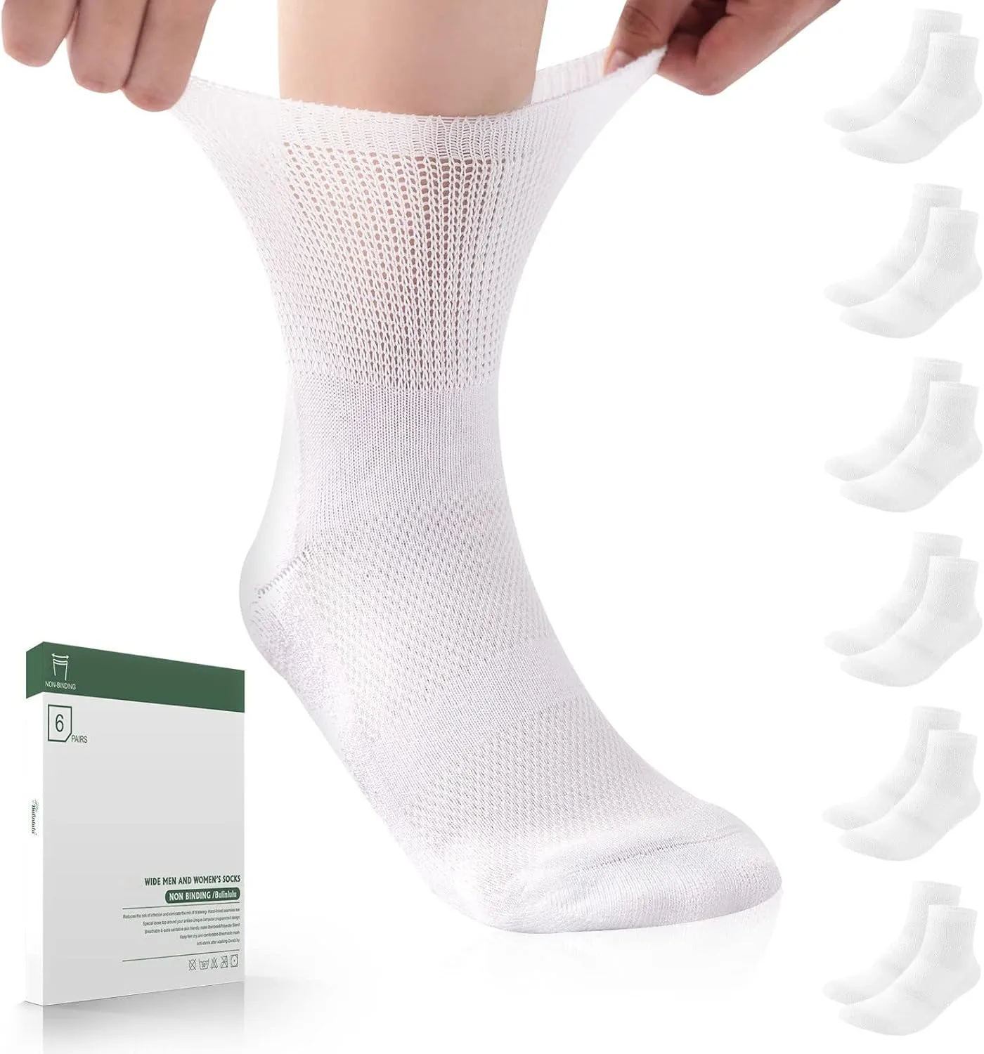 Bulinlulu Bamboo Viscose Diabetic Socks for Women&Men,6 Pairs Non Binding Diabetic Ankle Socks,Wide Socks Size 6-9 9-11