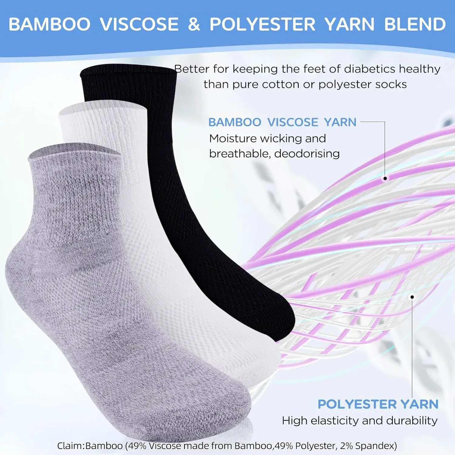 Bulinlulu Bamboo Viscose Diabetic Socks for Women&Men,6 Pairs Non Binding Diabetic Ankle Socks,Wide Socks Size 6-9 9-11