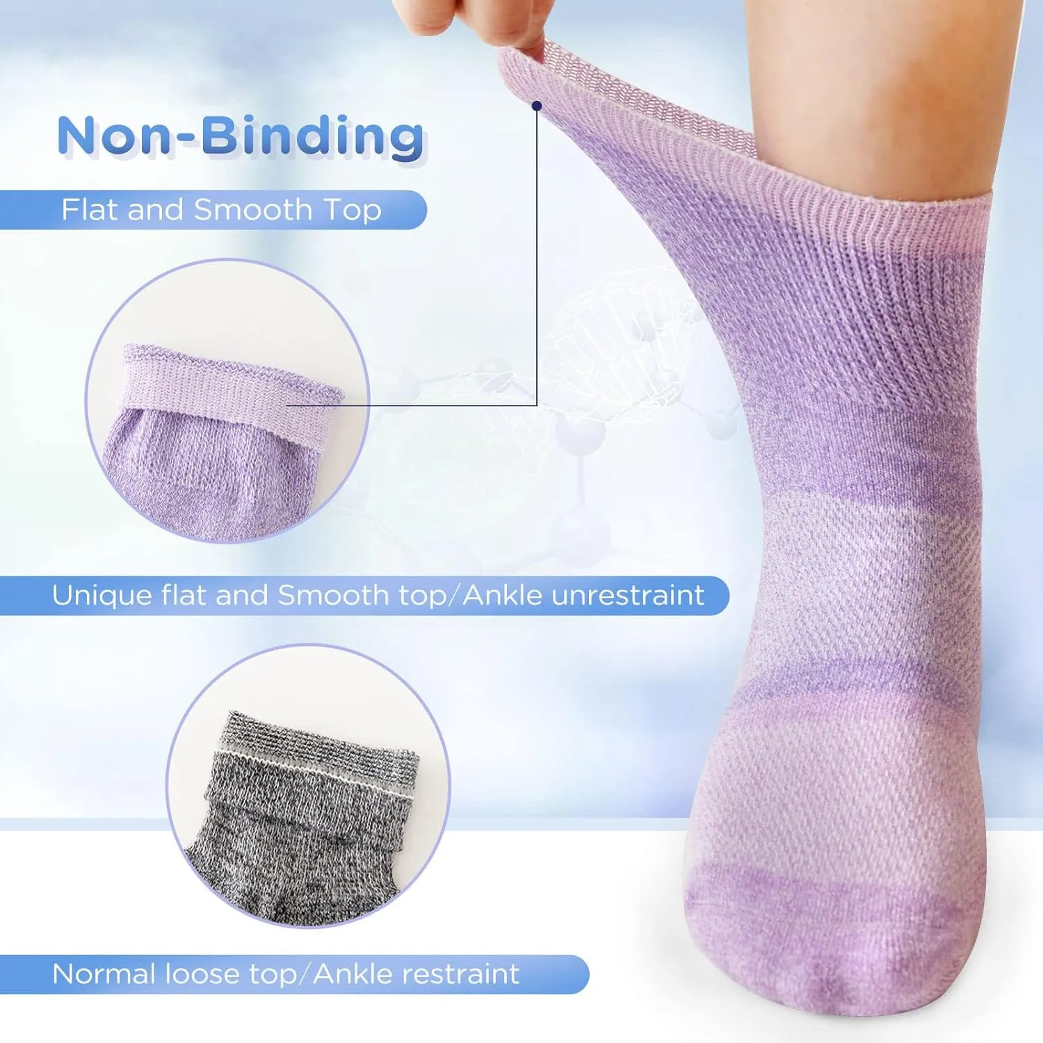 Bulinlulu Bamboo Viscose Diabetic Socks for Women&Men,6 Pairs Non Binding Diabetic Ankle Socks,Wide Socks Size 6-9 9-11