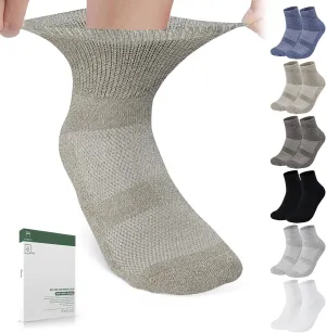Bulinlulu Bamboo Viscose Diabetic Socks for Women&Men,6 Pairs Non Binding Diabetic Ankle Socks,Wide Socks Size 6-9 9-11