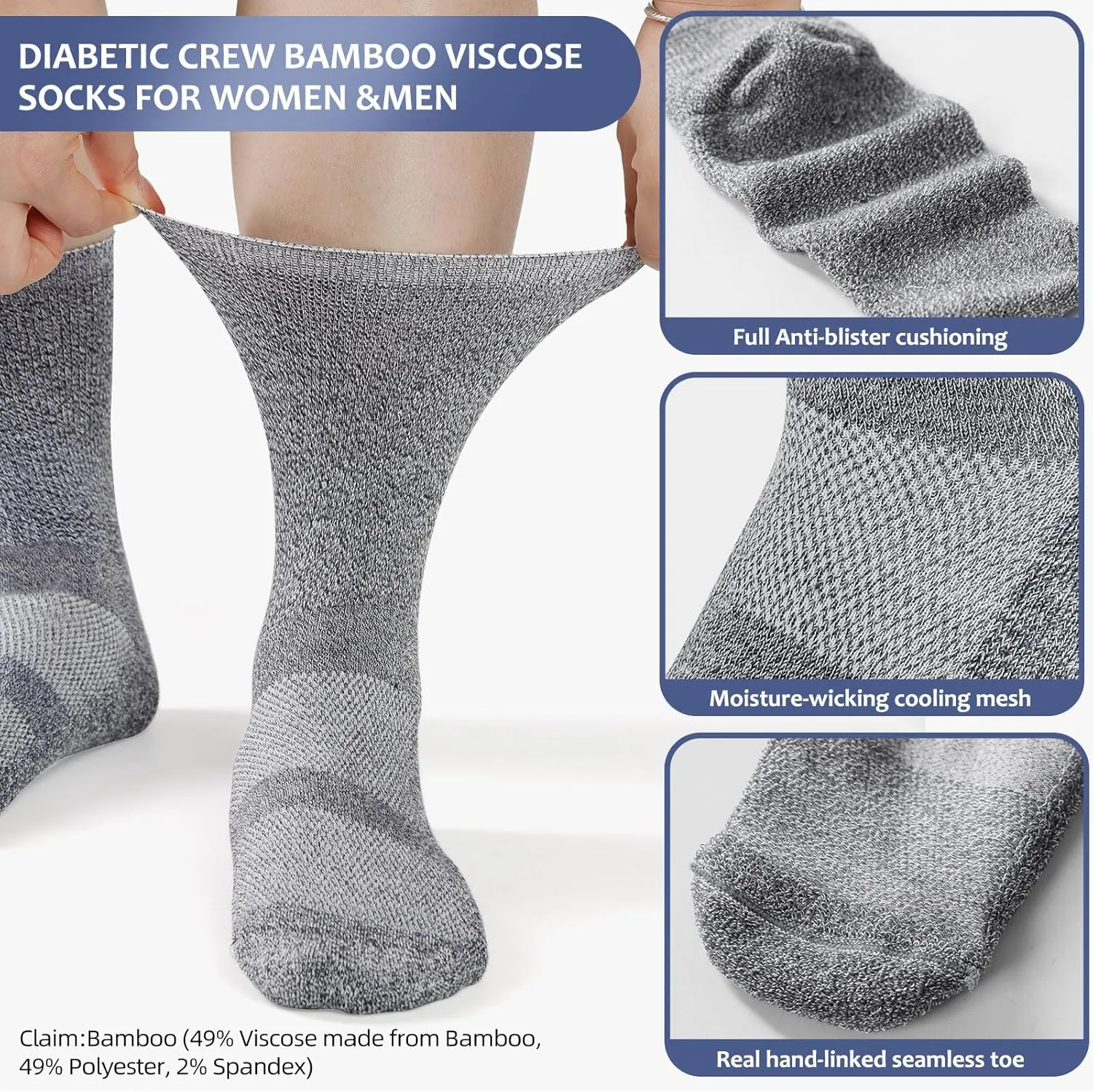 Bulinlulu Diabetic Socks for Men Women-6 Pairs Non Binding Crew Diabetic Neuropathy Socks with Seamless Toe for Size 6-9 9-12