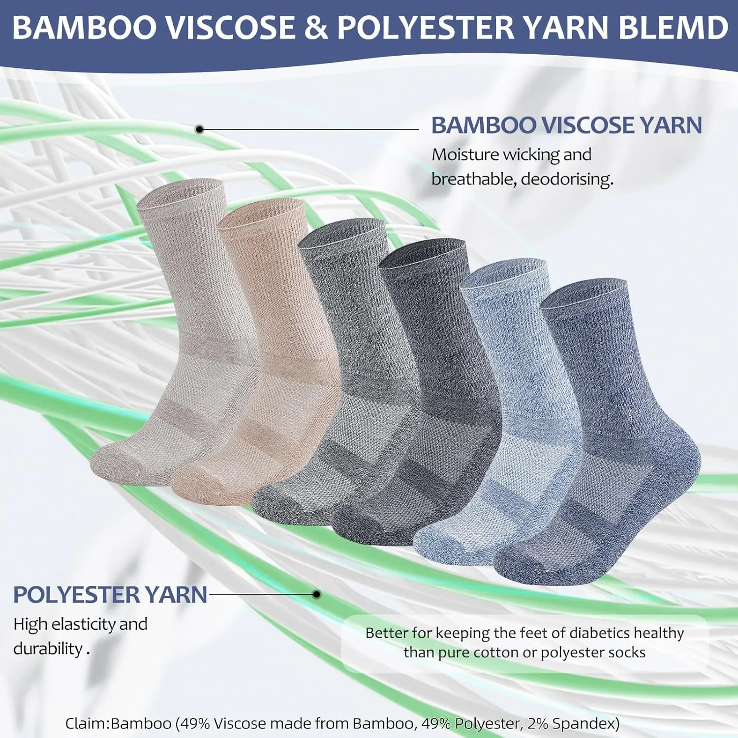 Bulinlulu Diabetic Socks for Men Women-6 Pairs Non Binding Crew Diabetic Neuropathy Socks with Seamless Toe for Size 6-9 9-12