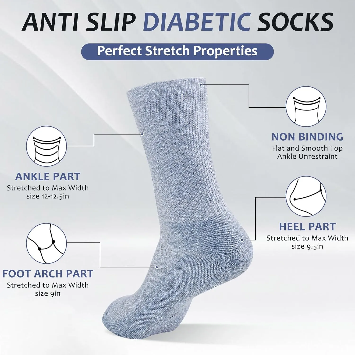 Bulinlulu Diabetic Socks for Men Women-6 Pairs Non Binding Crew Diabetic Neuropathy Socks with Seamless Toe for Size 6-9 9-12