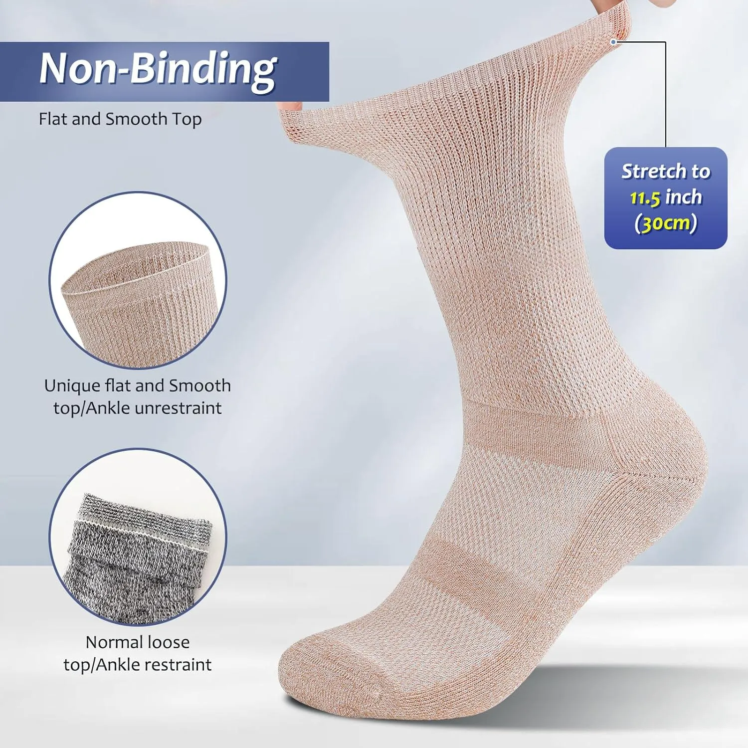 Bulinlulu Diabetic Socks for Men Women-6 Pairs Non Binding Crew Diabetic Neuropathy Socks with Seamless Toe for Size 6-9 9-12