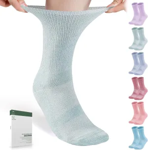 Bulinlulu Diabetic Socks for Men Women-6 Pairs Non Binding Crew Diabetic Neuropathy Socks with Seamless Toe for Size 6-9 9-12