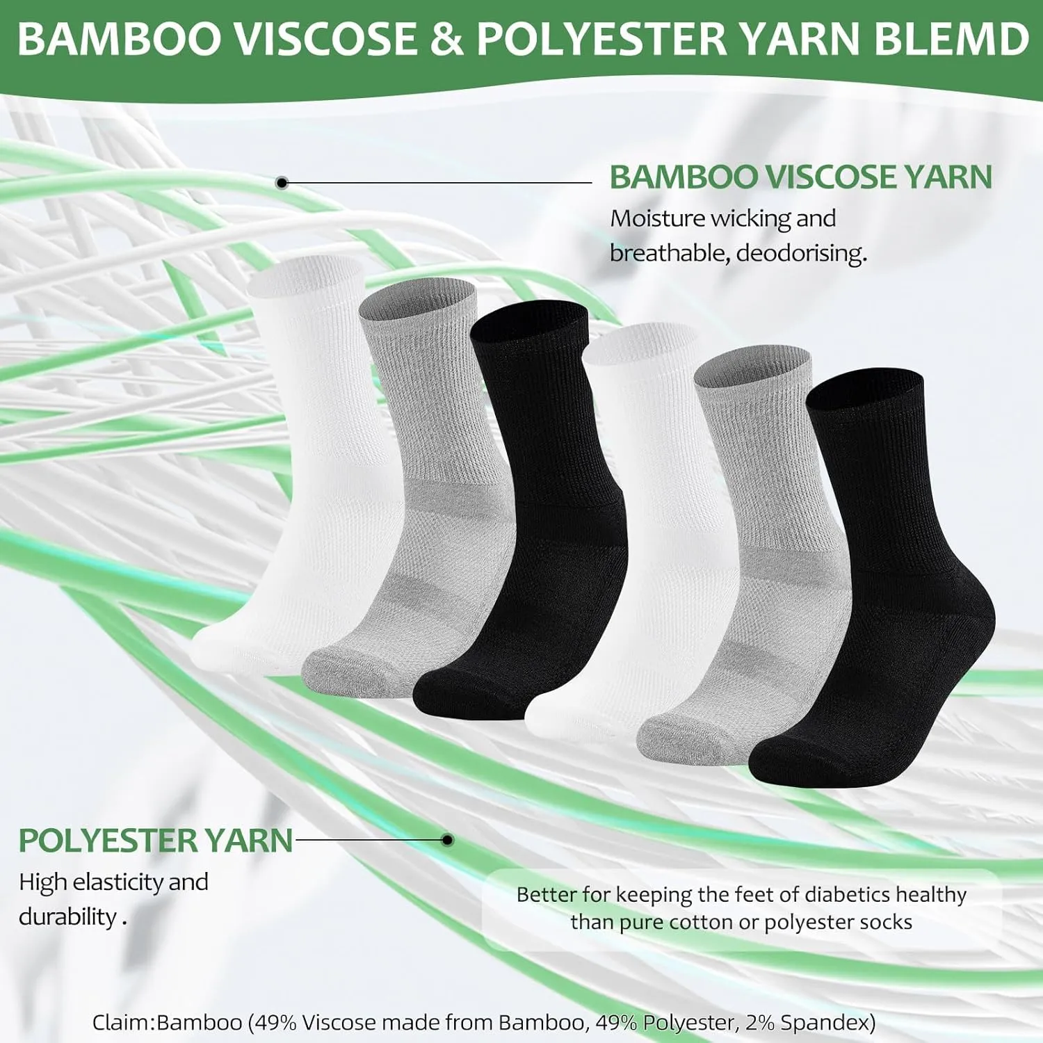 Bulinlulu Diabetic Socks for Men Women-6 Pairs Non Binding Crew Diabetic Neuropathy Socks with Seamless Toe for Size 6-9 9-12