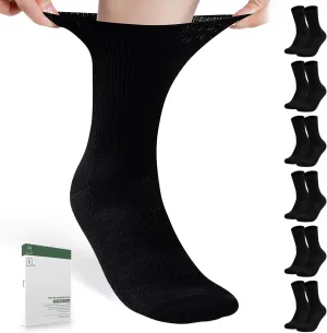 Bulinlulu Diabetic Socks for Men Women-6 Pairs Non Binding Crew Diabetic Neuropathy Socks with Seamless Toe for Size 6-9 9-12