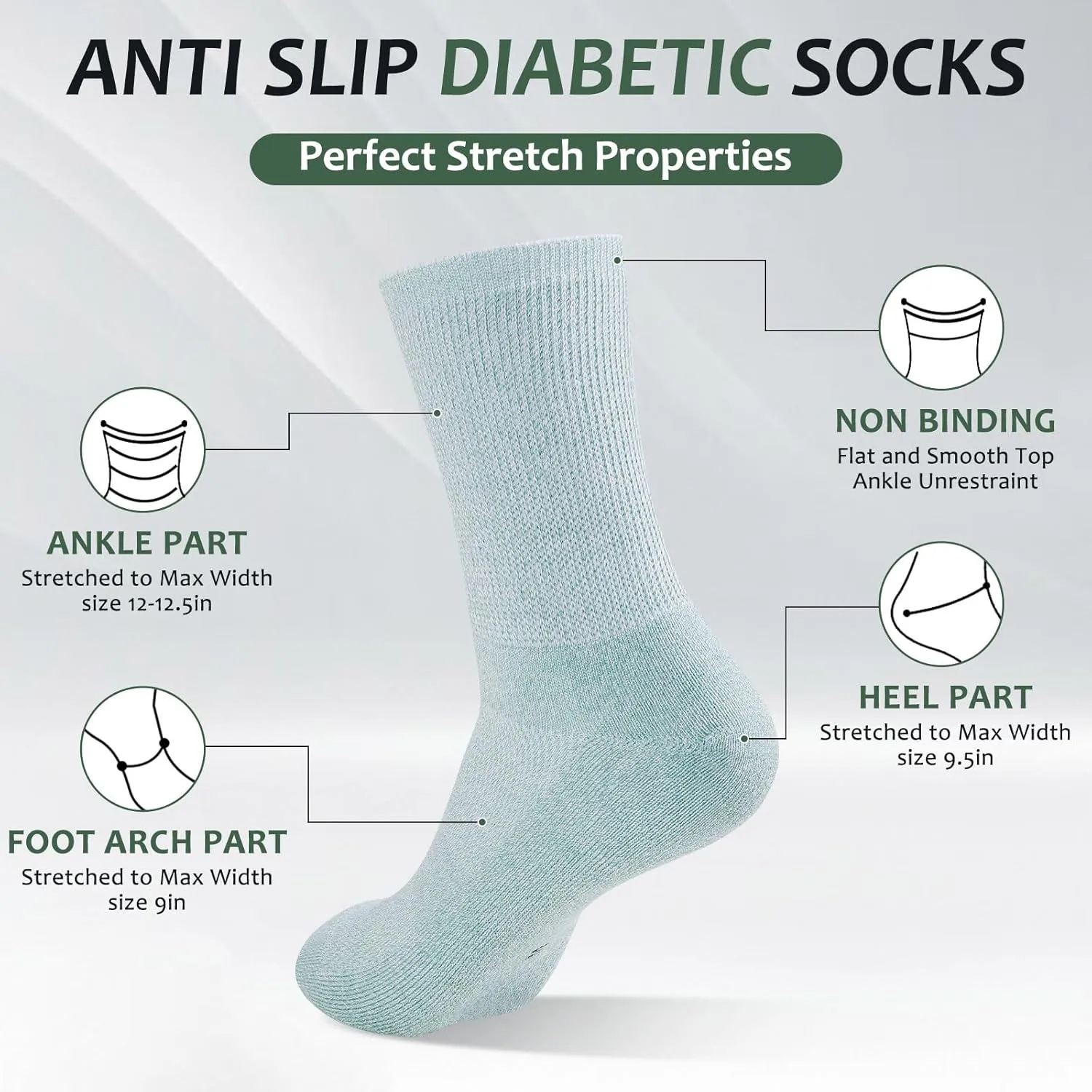 Bulinlulu Diabetic Socks for Men Women-6 Pairs Non Binding Crew Diabetic Neuropathy Socks with Seamless Toe for Size 6-9 9-12