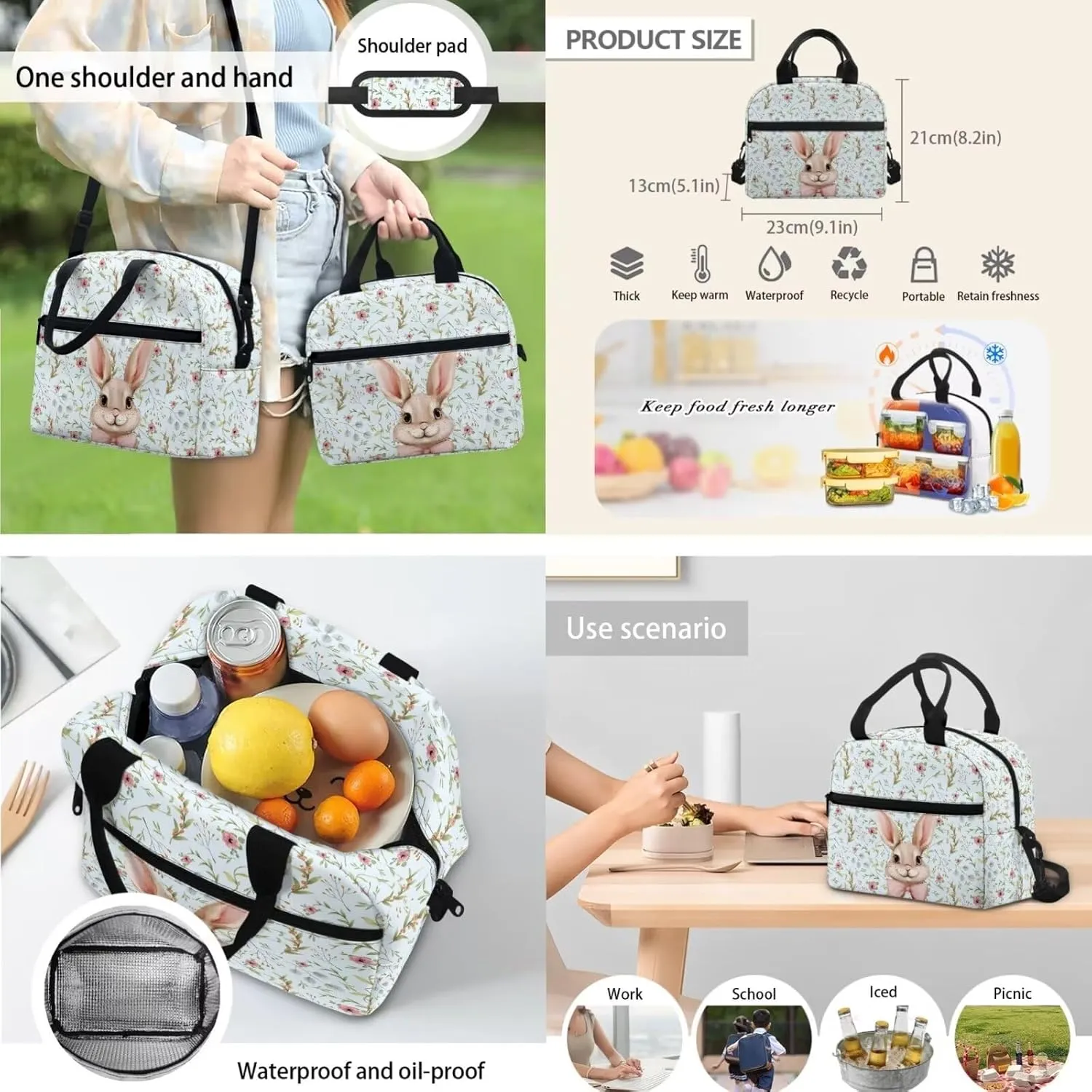 Bunny Book Bag for Girls Kids School Backpack with Lunch Bag Pencil Pouch 3Pcs School Bag with Lunch Bag Pencil Case Kids Backpack Boys Elementary School