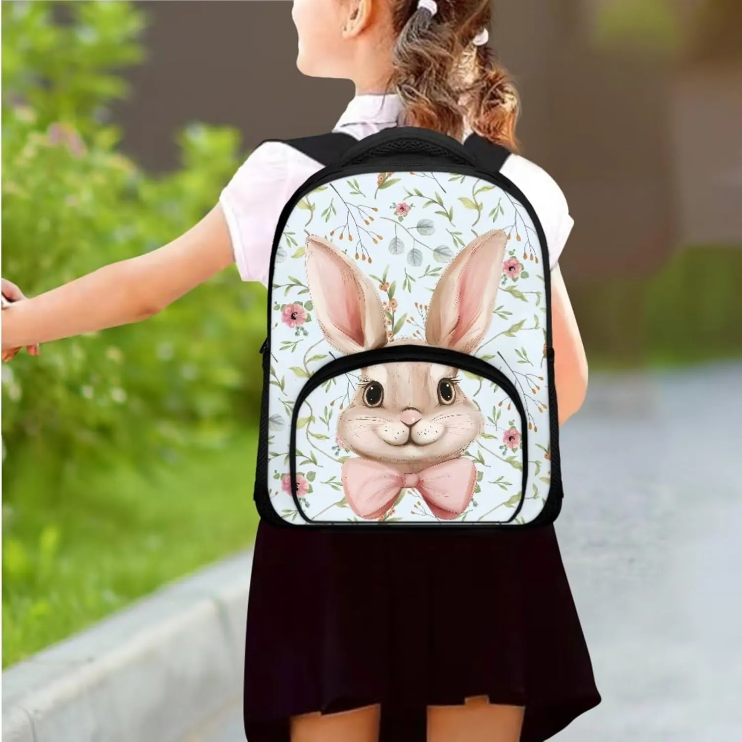 Bunny Book Bag for Girls Kids School Backpack with Lunch Bag Pencil Pouch 3Pcs School Bag with Lunch Bag Pencil Case Kids Backpack Boys Elementary School