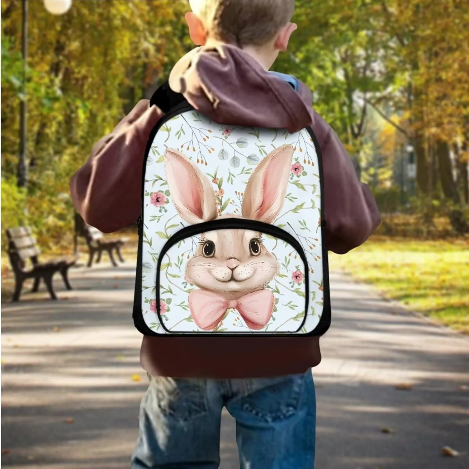 Bunny Book Bag for Girls Kids School Backpack with Lunch Bag Pencil Pouch 3Pcs School Bag with Lunch Bag Pencil Case Kids Backpack Boys Elementary School