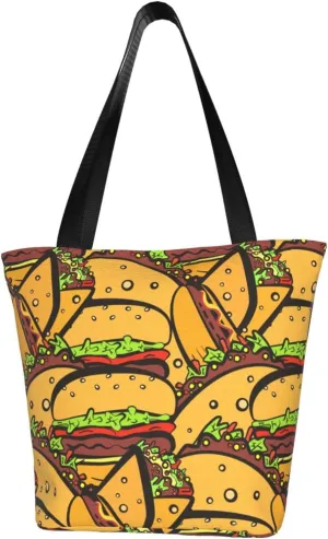 Burger Tacos Hot Dog Large Capacity Reusable Shoulder Bag Tote Bag For Women For Travel Beach Work Shopping