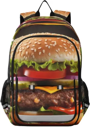 Burgers Delicious Black Backpack Travel Laptop Daypack Shoulder Bag Book Bag Daypack with Reflective Strip 12.9 ×17.7 In