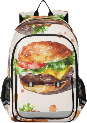 Burgers Watercolor Backpack for Women Men Travel Laptop Daypack Shoulder Bag Book Bag Daypack with Reflective Strip 12.9” × 17.7”
