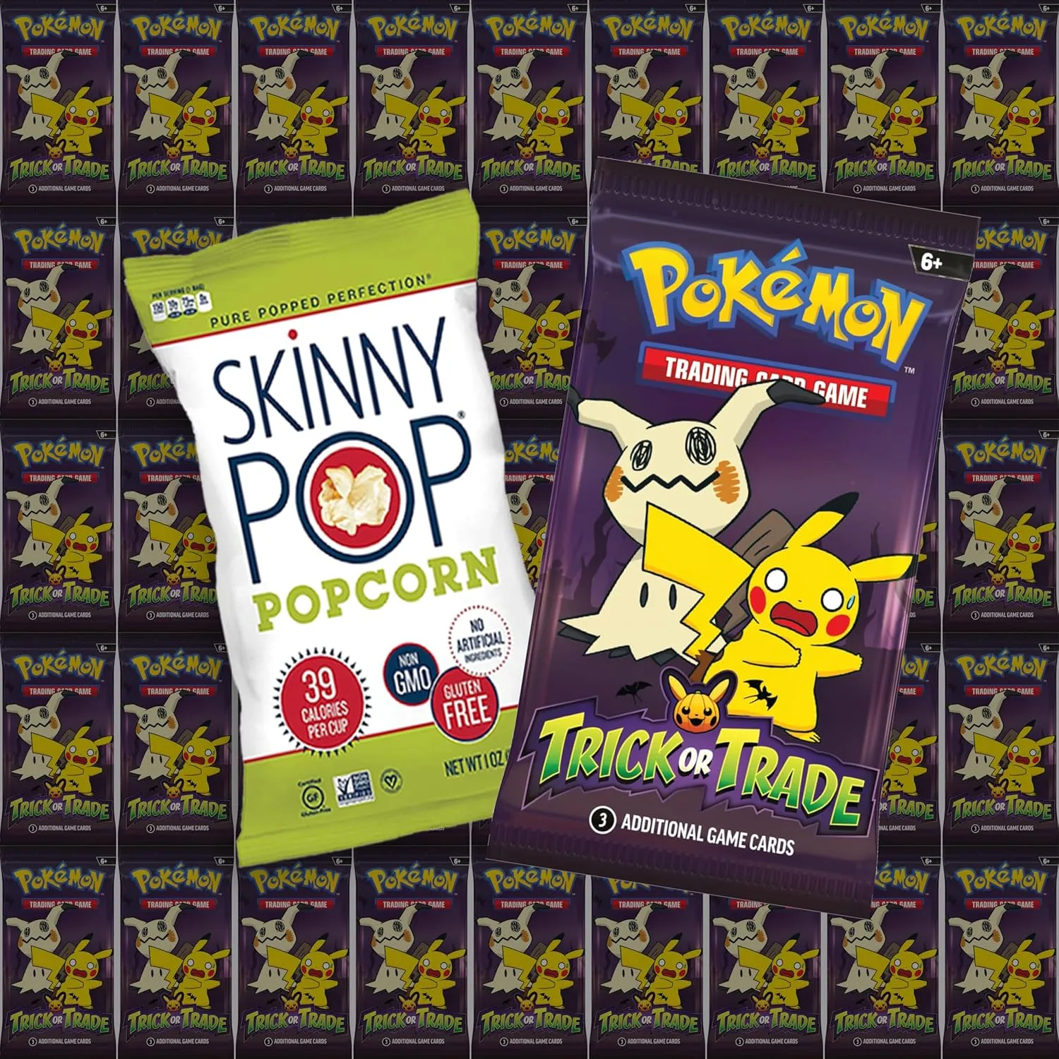 Bussin Boxes Snacks and Pokemon Trick or Trade Booster Cards (50 Packs / 150 Cards)