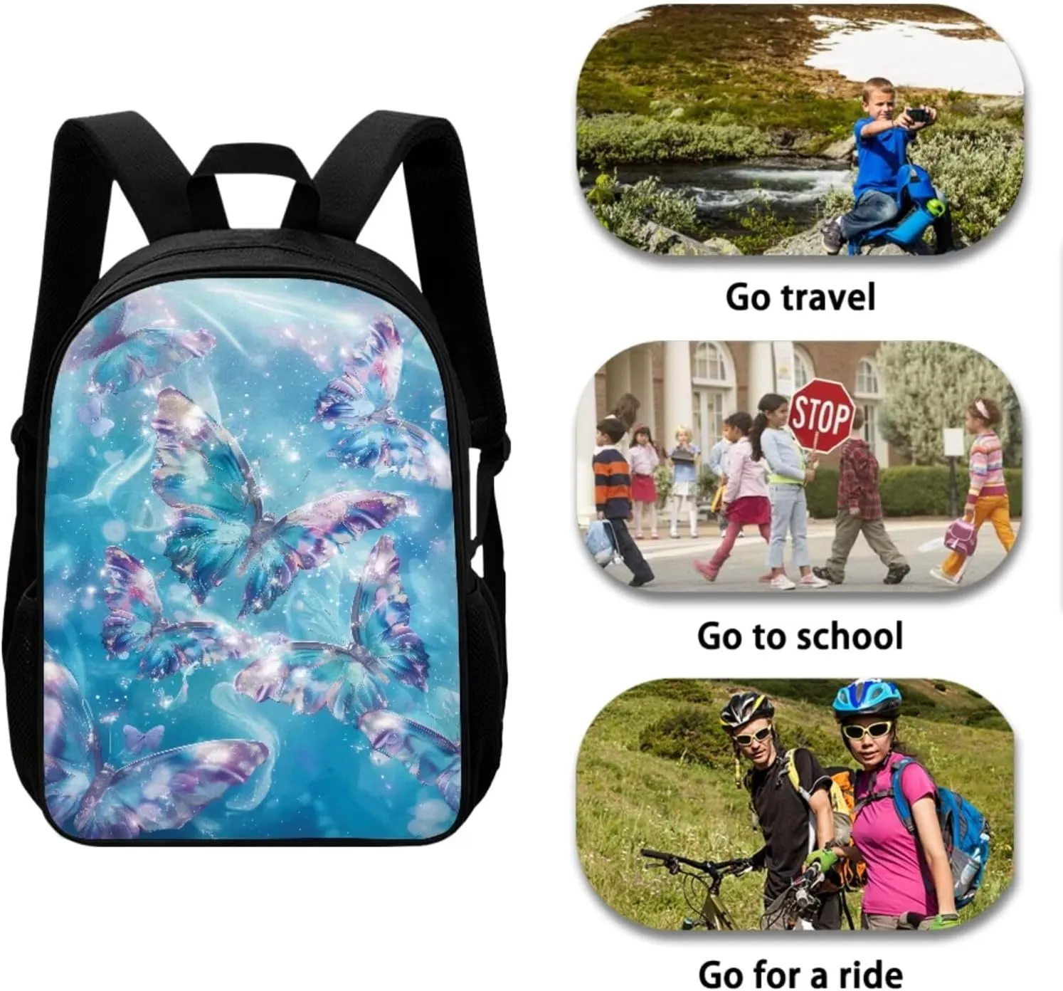 Butterfly Small Backpack Kids Girls Backpack and Lunch Box Set Kids Lunch Box with Water Bottle Holder Kids Travel Backpack Pencil Case Big Cute MultiPurpose Kids Backpack Boys