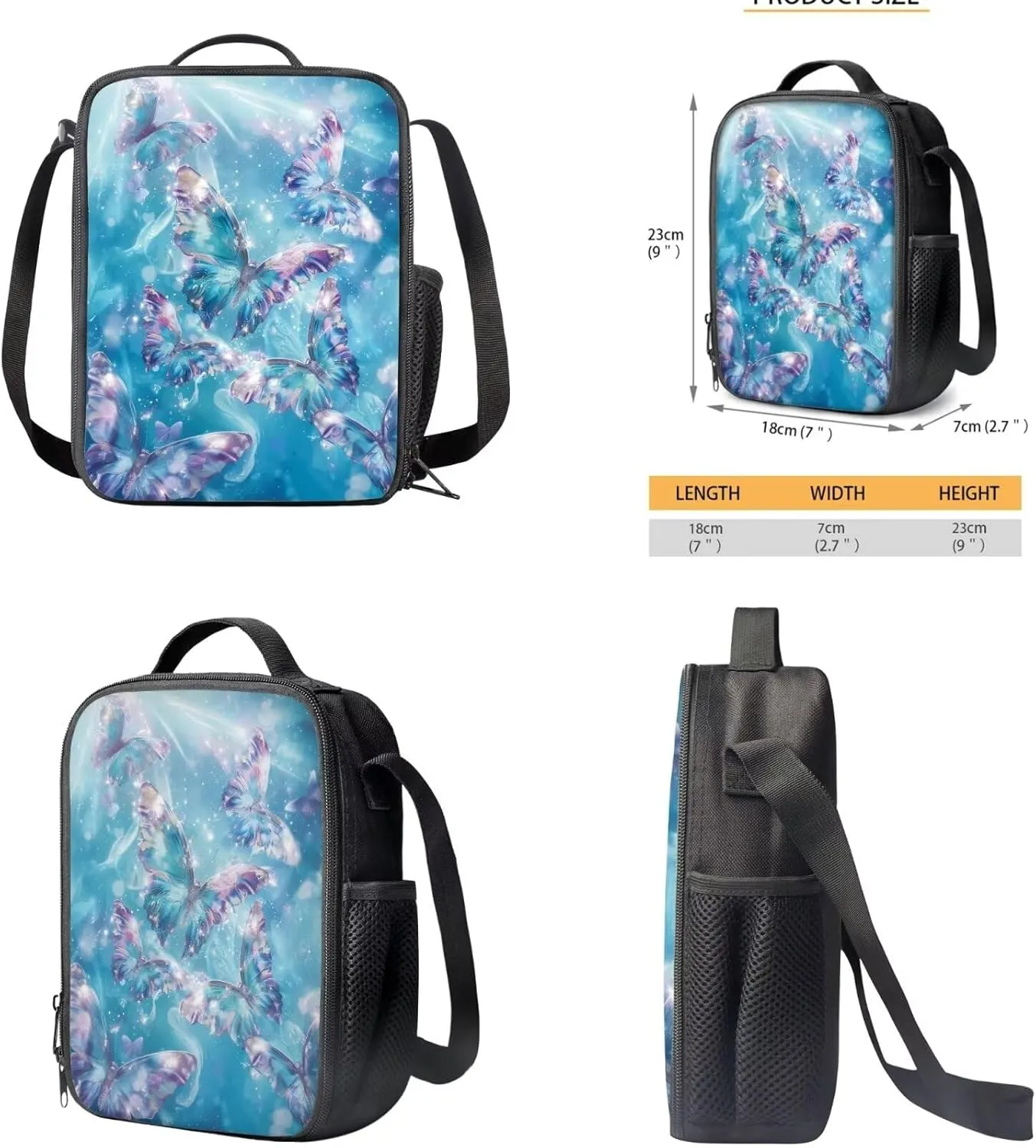 Butterfly Small Backpack Kids Girls Backpack and Lunch Box Set Kids Lunch Box with Water Bottle Holder Kids Travel Backpack Pencil Case Big Cute MultiPurpose Kids Backpack Boys