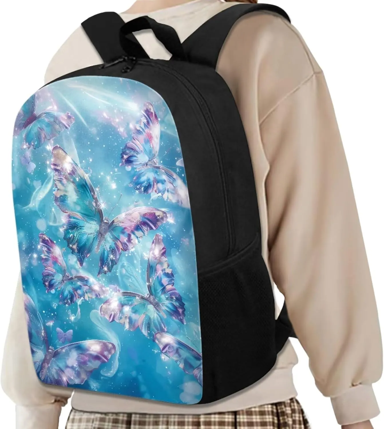 Butterfly Small Backpack Kids Girls Backpack and Lunch Box Set Kids Lunch Box with Water Bottle Holder Kids Travel Backpack Pencil Case Big Cute MultiPurpose Kids Backpack Boys