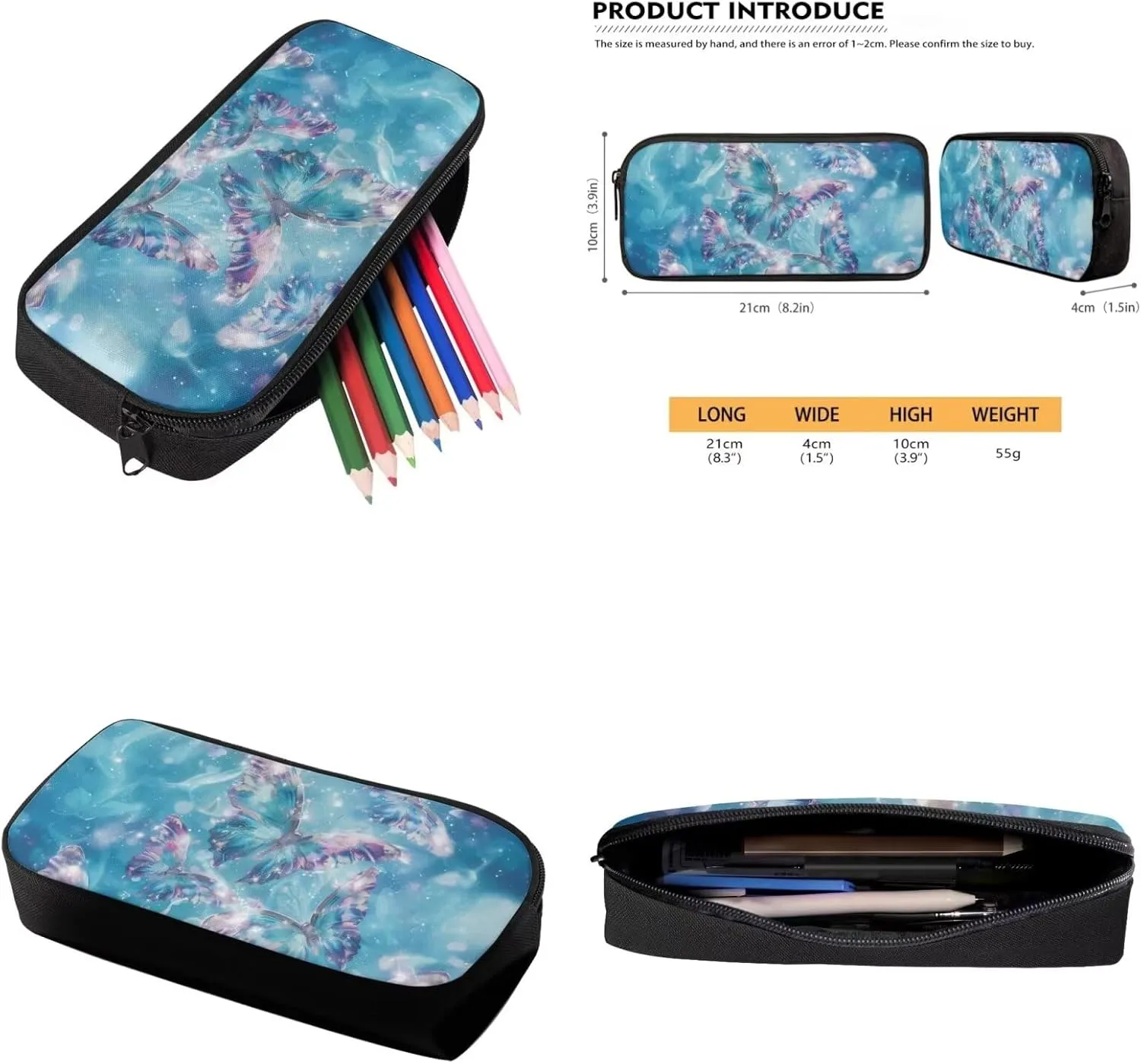 Butterfly Small Backpack Kids Girls Backpack and Lunch Box Set Kids Lunch Box with Water Bottle Holder Kids Travel Backpack Pencil Case Big Cute MultiPurpose Kids Backpack Boys