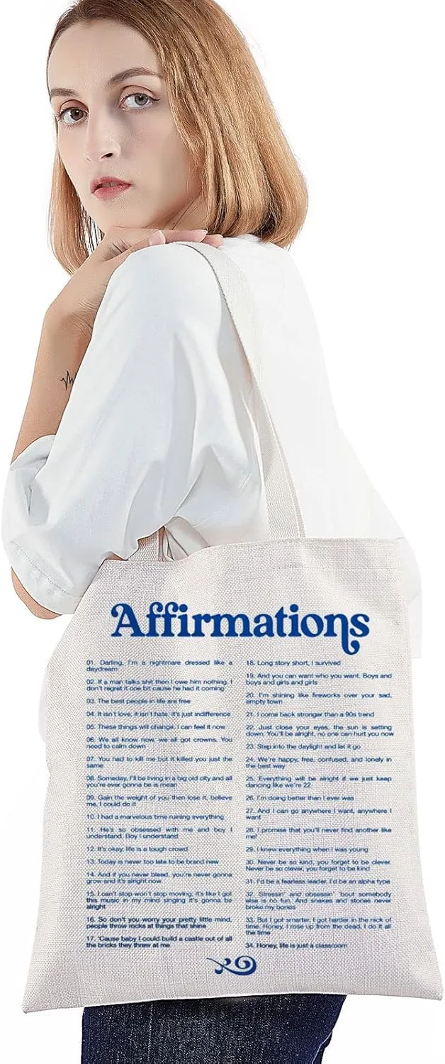 BWWKTOP Affirmations Music Canvas Tote Bag Singer Album Inspired Gifts Song Lyrics Shoulder Bag For Music Fans (Affirmations TG)