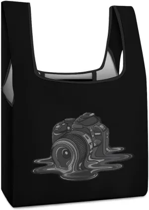 Camera Melt Reusable Grocery Bags Shopping Bags with Handles Washable Folding Tote Bag for Women Men