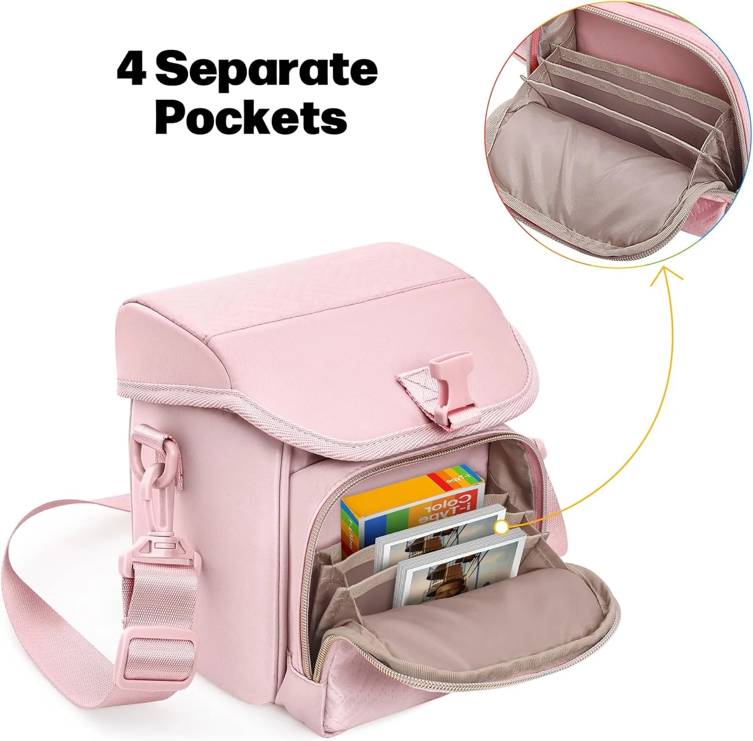 Camera Sling Bag Compatible with Polaroid Now 2nd Instant Camera, Crossbody Bag with Adjustable Strap, Pink