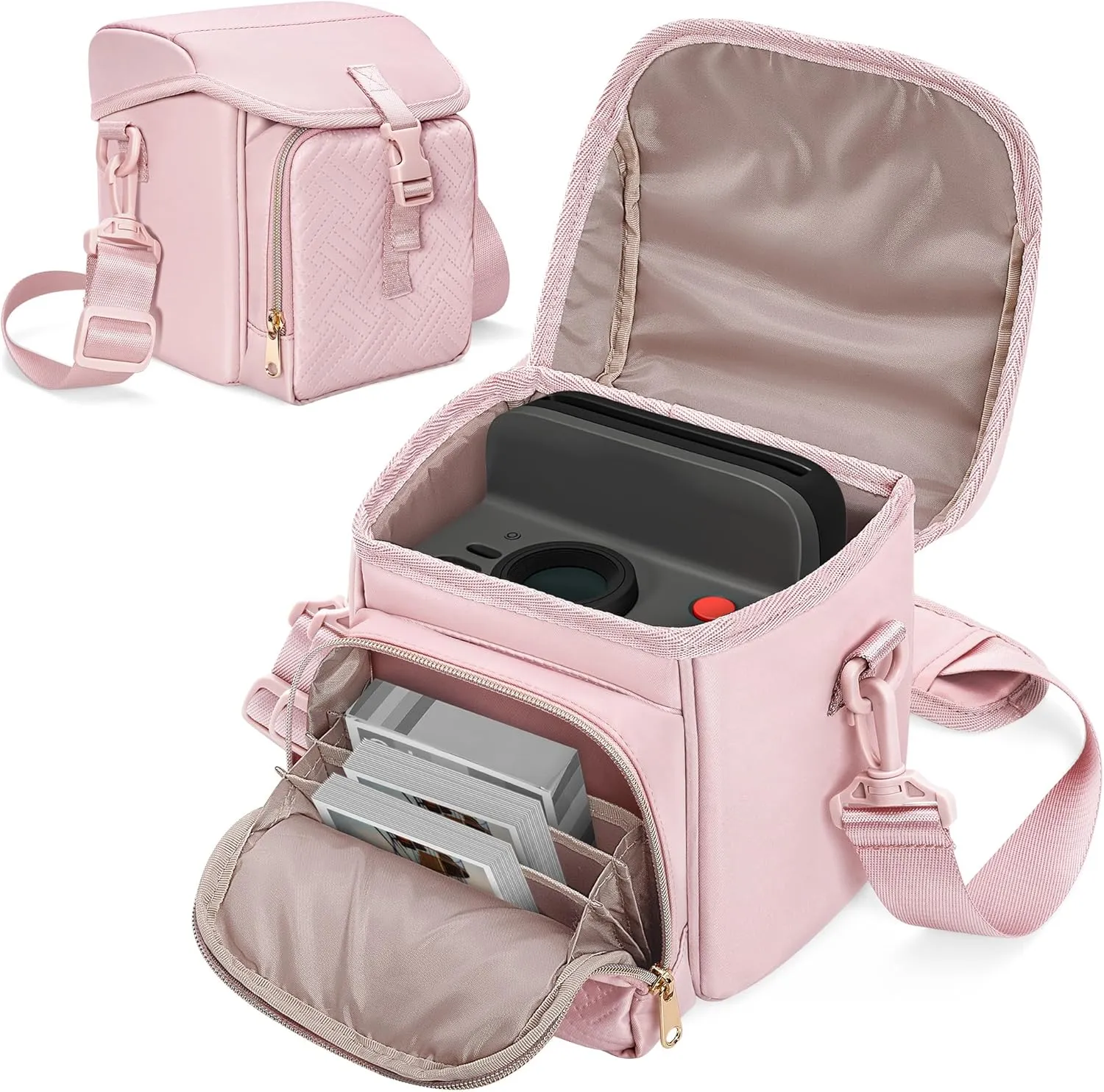 Camera Sling Bag Compatible with Polaroid Now 2nd Instant Camera, Crossbody Bag with Adjustable Strap, Pink