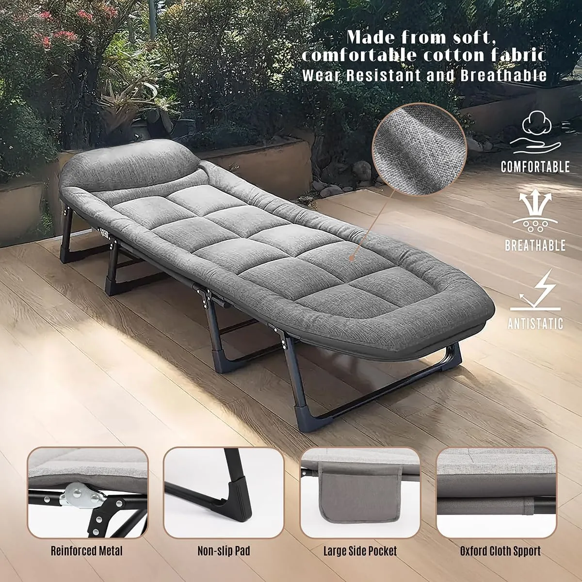 Camping Cots with Mattress, Portable Sleeping Folding Bed for Adults with Padded for Camping Tent Office Outdoor Travel Sleep Over (L)