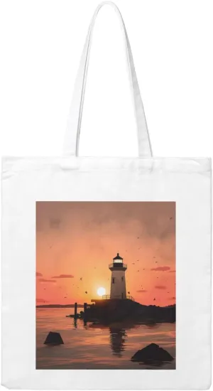 Canvas Aesthetic Tote Bag for Women Handbag Lighthouse Sunrise Reusable Grocery Bags with Handles