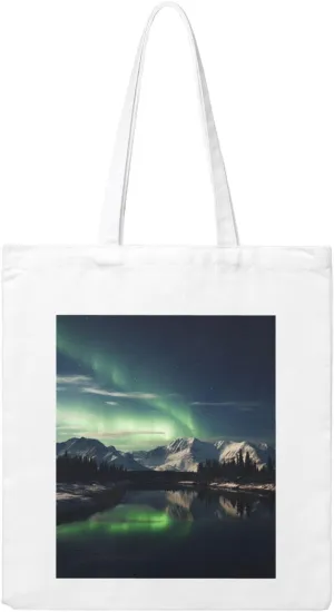 Canvas Aesthetic Tote Bag for Women Handbag Northern Aurora Night Reusable Grocery Bags with Handles