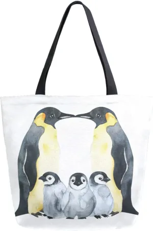 Canvas Tote Bag Emperor Penguins Family Woman Beach Bag Cute Animal Mother Shoulder Bag School Had Bag Large Reusable Handbag Lightweight for Shopping Grocery Travel Holiday Gift