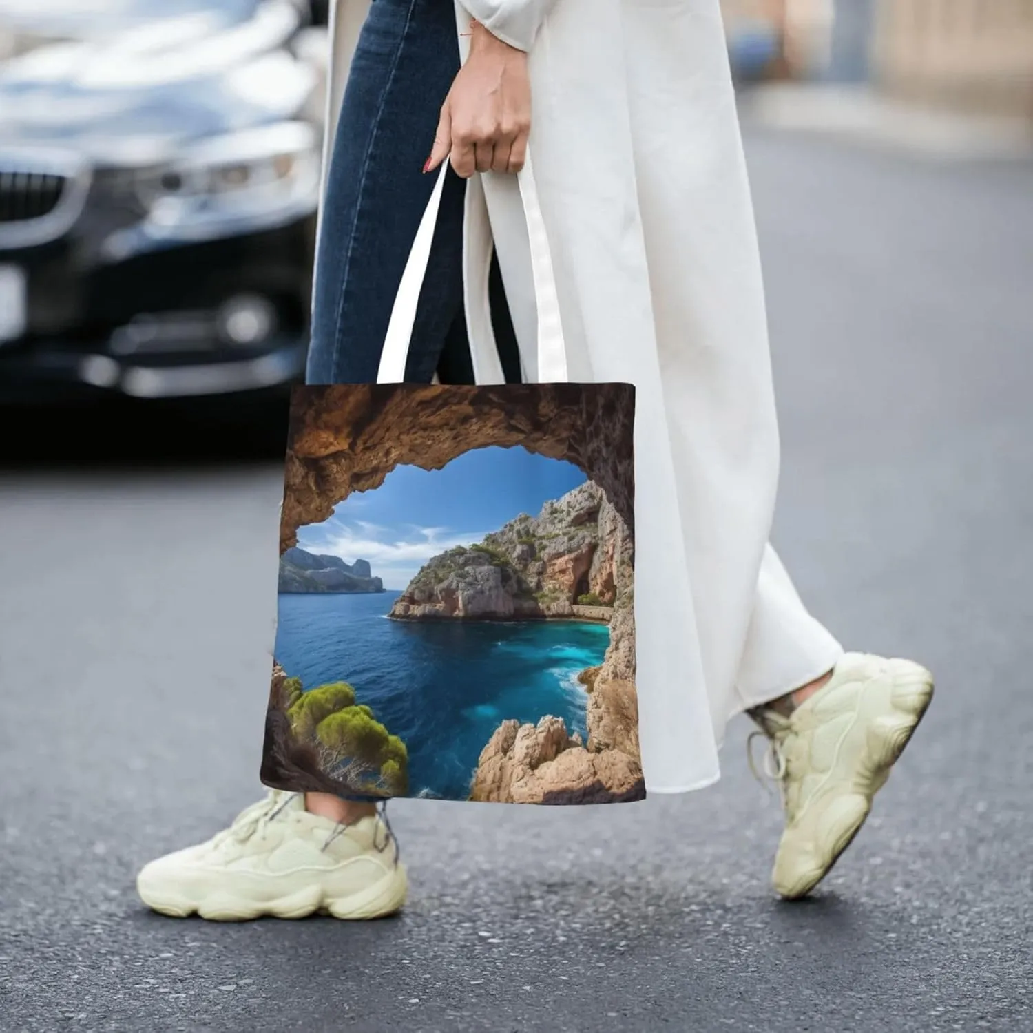 Canvas Tote Bag For Women Reusable Shopping Bag Casual Arch In Mallorca Spain Shoulder Bag Handbag For Travel