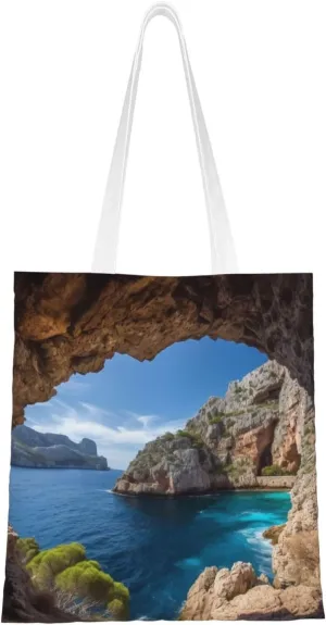 Canvas Tote Bag For Women Reusable Shopping Bag Casual Arch In Mallorca Spain Shoulder Bag Handbag For Travel