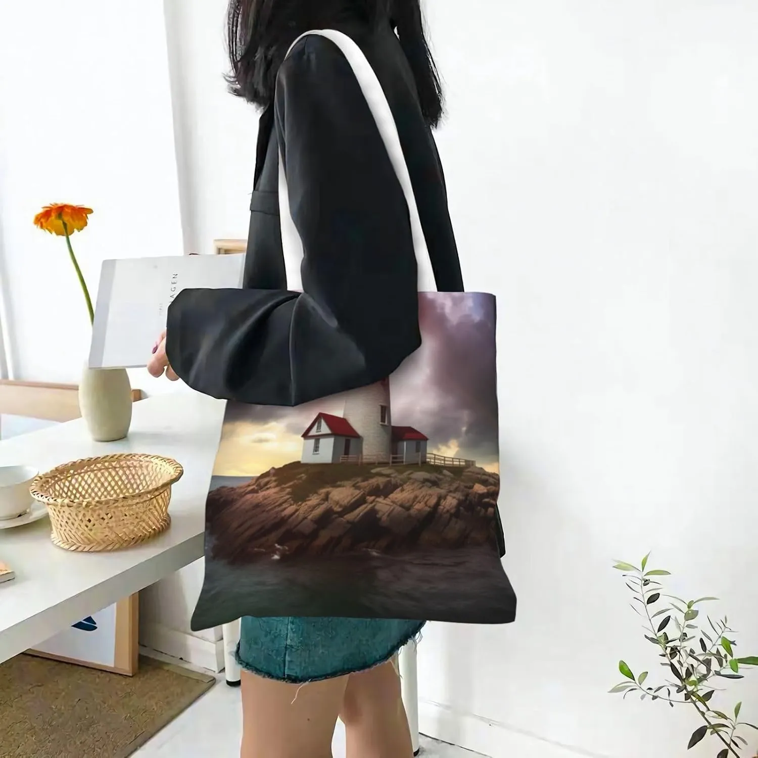 Canvas Tote Bag For Women Reusable Shopping Bag Casual Arch In Mallorca Spain Shoulder Bag Handbag For Travel