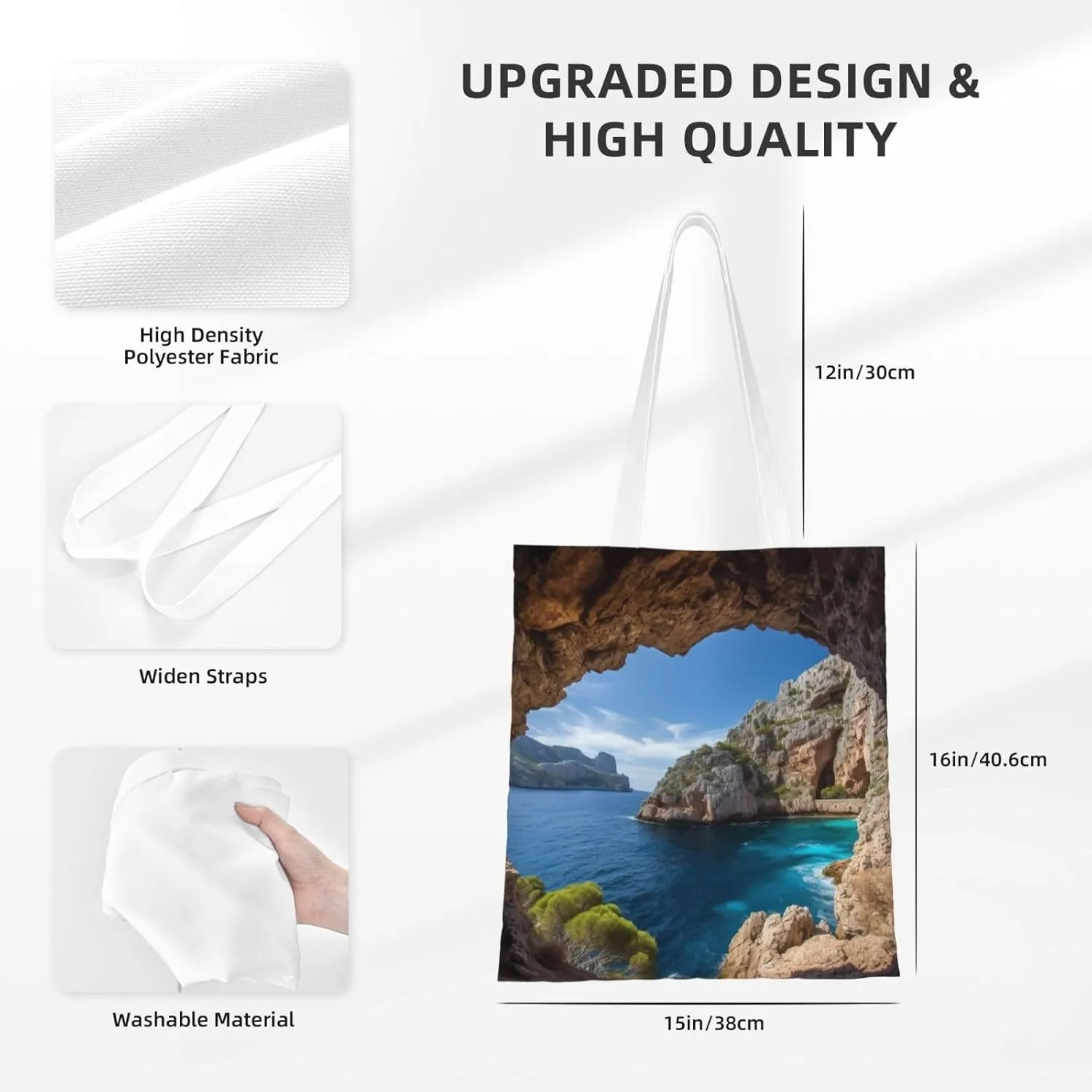 Canvas Tote Bag For Women Reusable Shopping Bag Casual Arch In Mallorca Spain Shoulder Bag Handbag For Travel