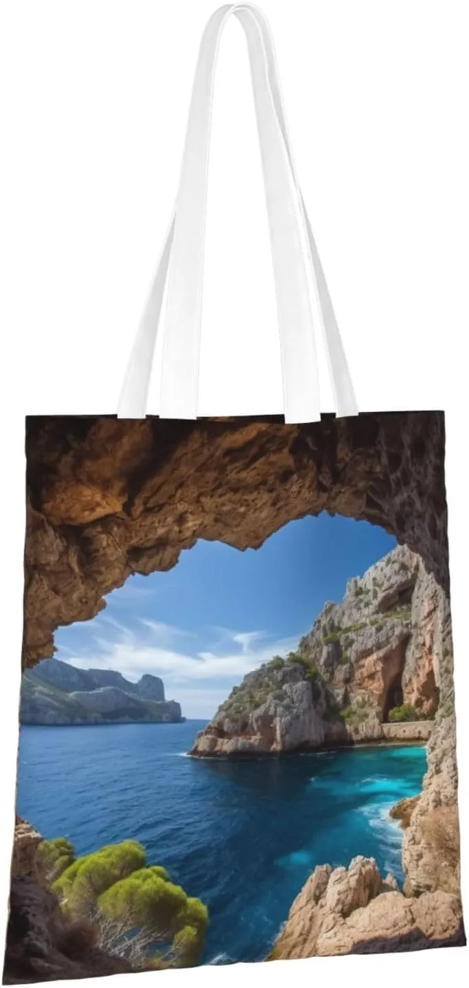 Canvas Tote Bag For Women Reusable Shopping Bag Casual Arch In Mallorca Spain Shoulder Bag Handbag For Travel