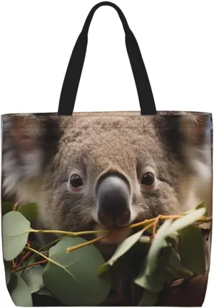 Canvas Tote Bag for Women Shoulder Tote Purse Reusable Grocery Bag Koala spotted eating leaves Aesthetic Shopping Bags