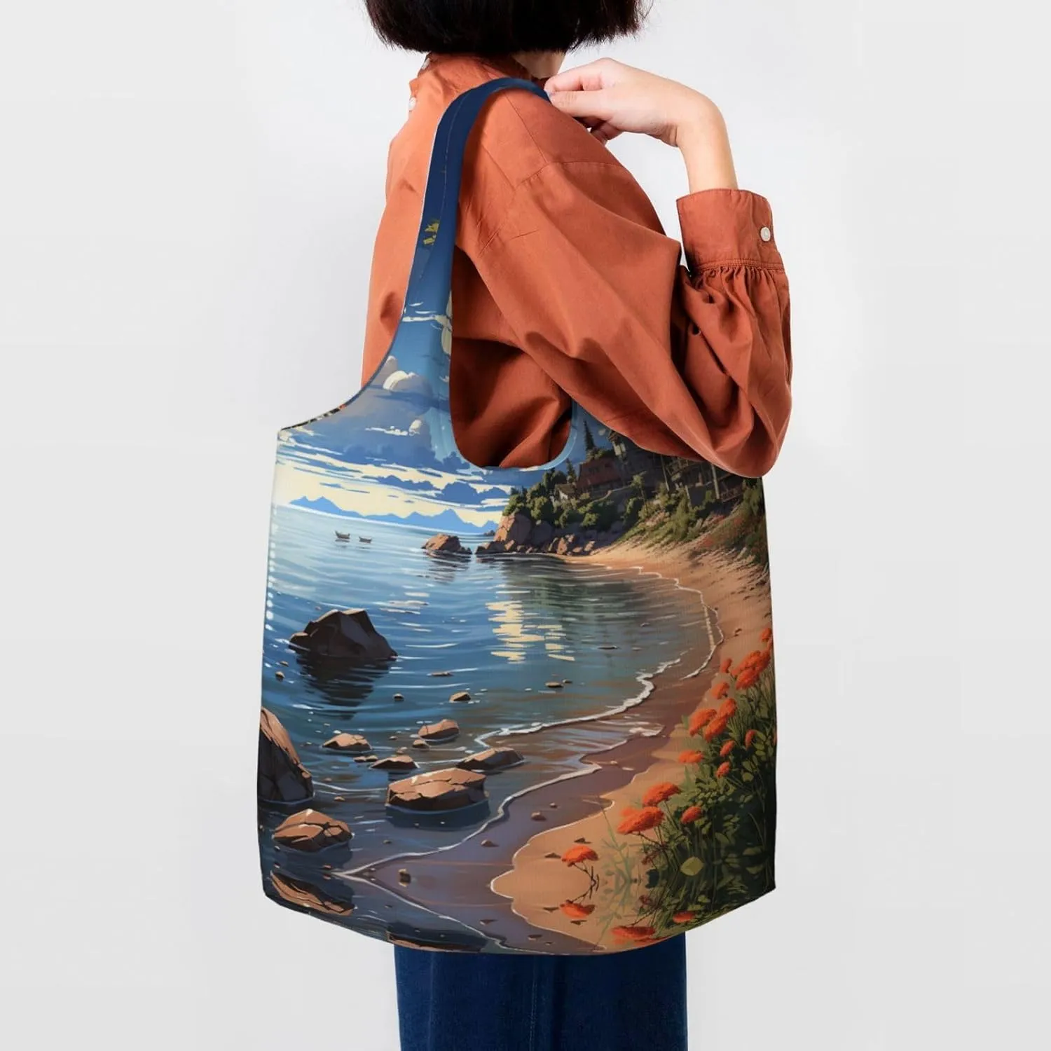 Canvas Tote Bag Lightweight Reusable Grocery Shopping Bag Smudged Color Handbag for Women Men