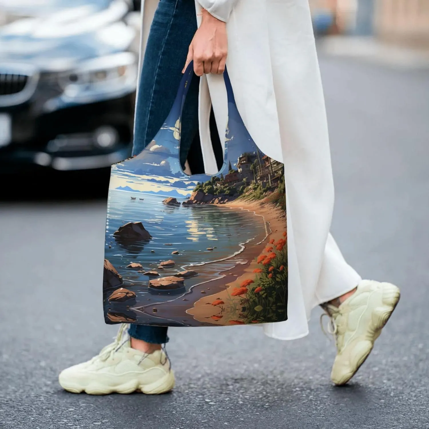 Canvas Tote Bag Lightweight Reusable Grocery Shopping Bag Smudged Color Handbag for Women Men