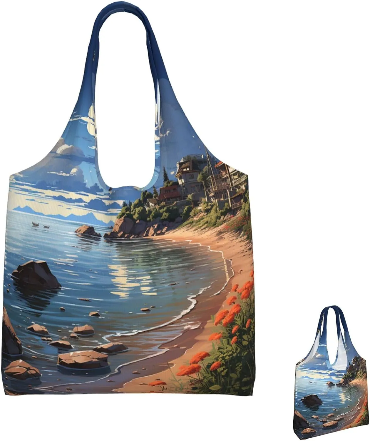 Canvas Tote Bag Lightweight Reusable Grocery Shopping Bag Smudged Color Handbag for Women Men