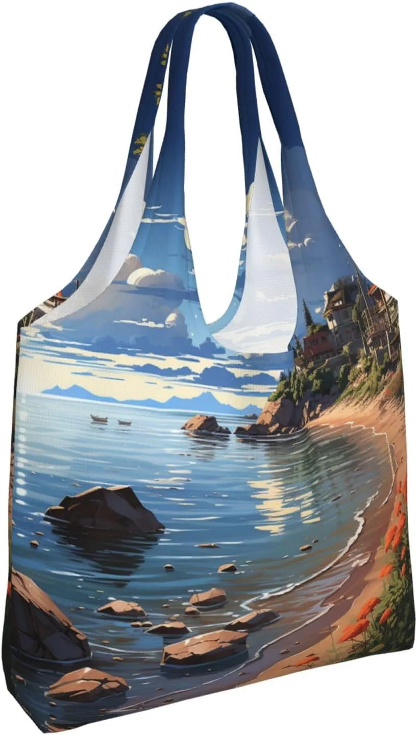 Canvas Tote Bag Lightweight Reusable Grocery Shopping Bag Smudged Color Handbag for Women Men