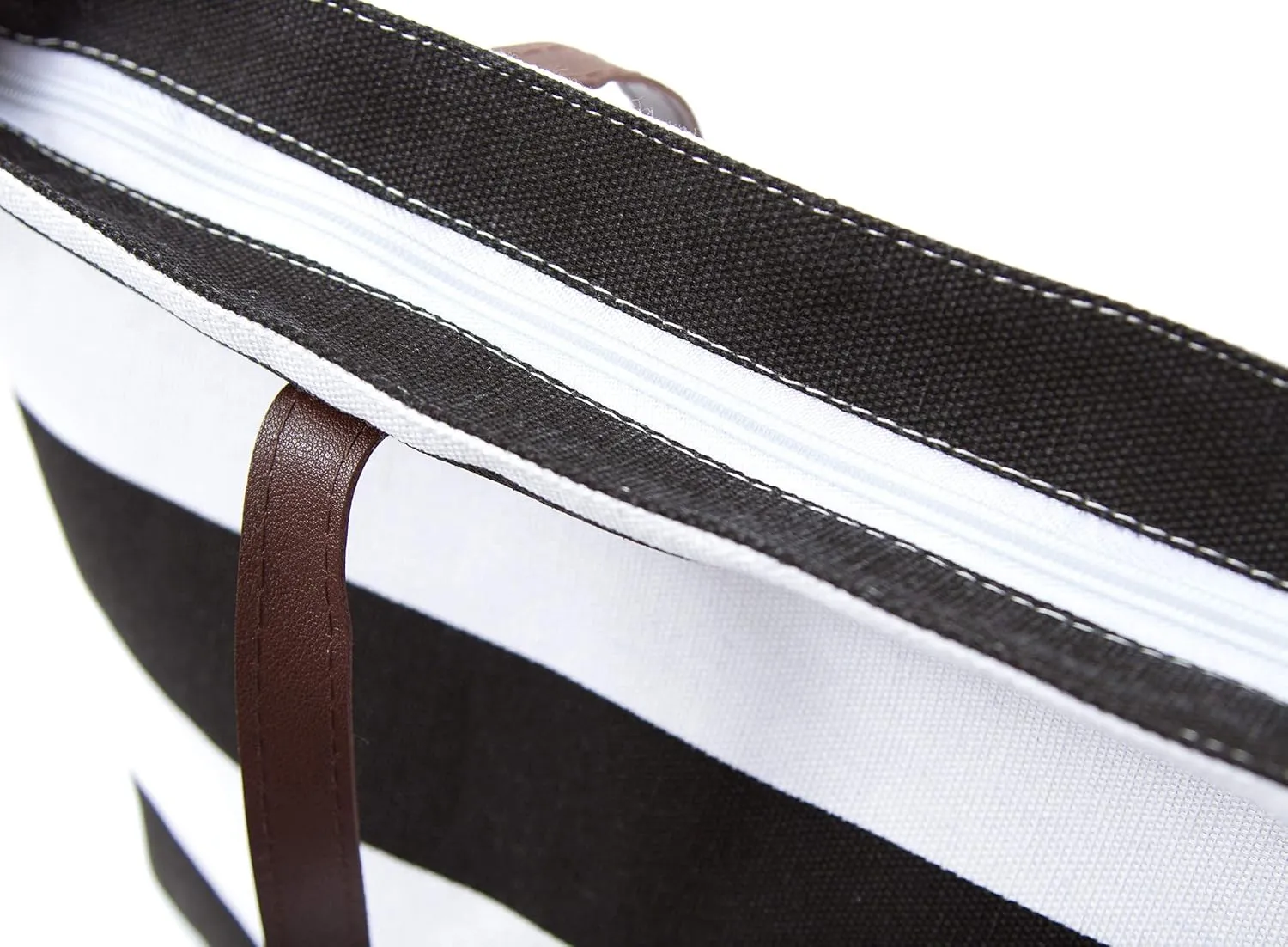 Canvas Tote Bag, Travel Tote Bag, Water Resistant Beach Bag (L20"xH15"xW6", Burlap Bottom Leather Handle Stripe Black)