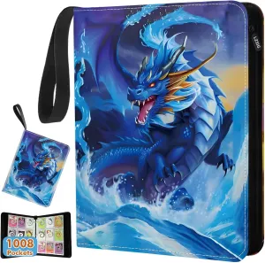 Card Binder 9-Pockets, 1008 Cards Holder with 56 Removable Sleeves, 3-Ring Zipper Sports Book Compatible with TCG, MTG and Game Cards, Trading Card Collector Album