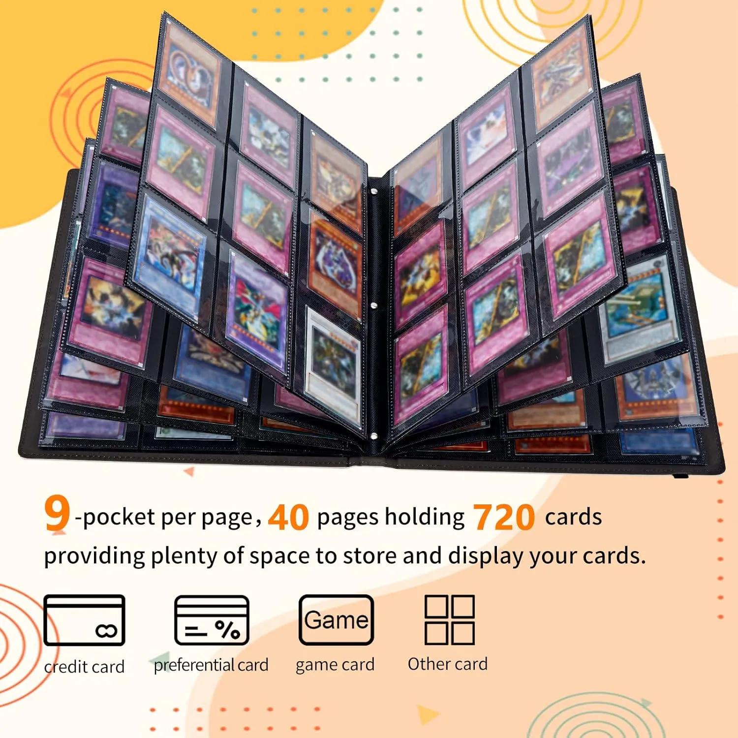 Card Binder for Mtg Yugioh TCG Baseball Sports trading Cards Holder Binder Book 9-Pocket Sleeve Side Load 720 Cards Collection Binder Album With Elastic Band-Horse with Colorful Mane