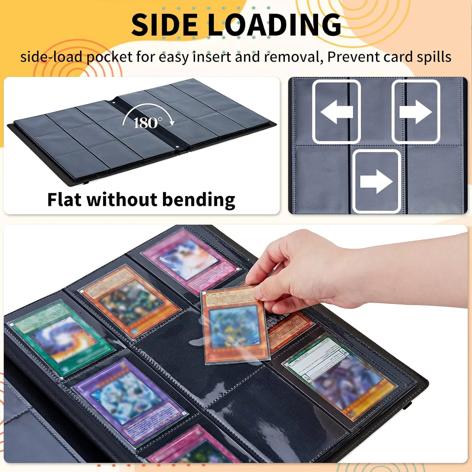 Card Binder for Mtg Yugioh TCG Baseball Sports trading Cards Holder Binder Book 9-Pocket Sleeve Side Load 900 Cards Collection Binder Album With Elastic Band-Goth Skull Black White Art