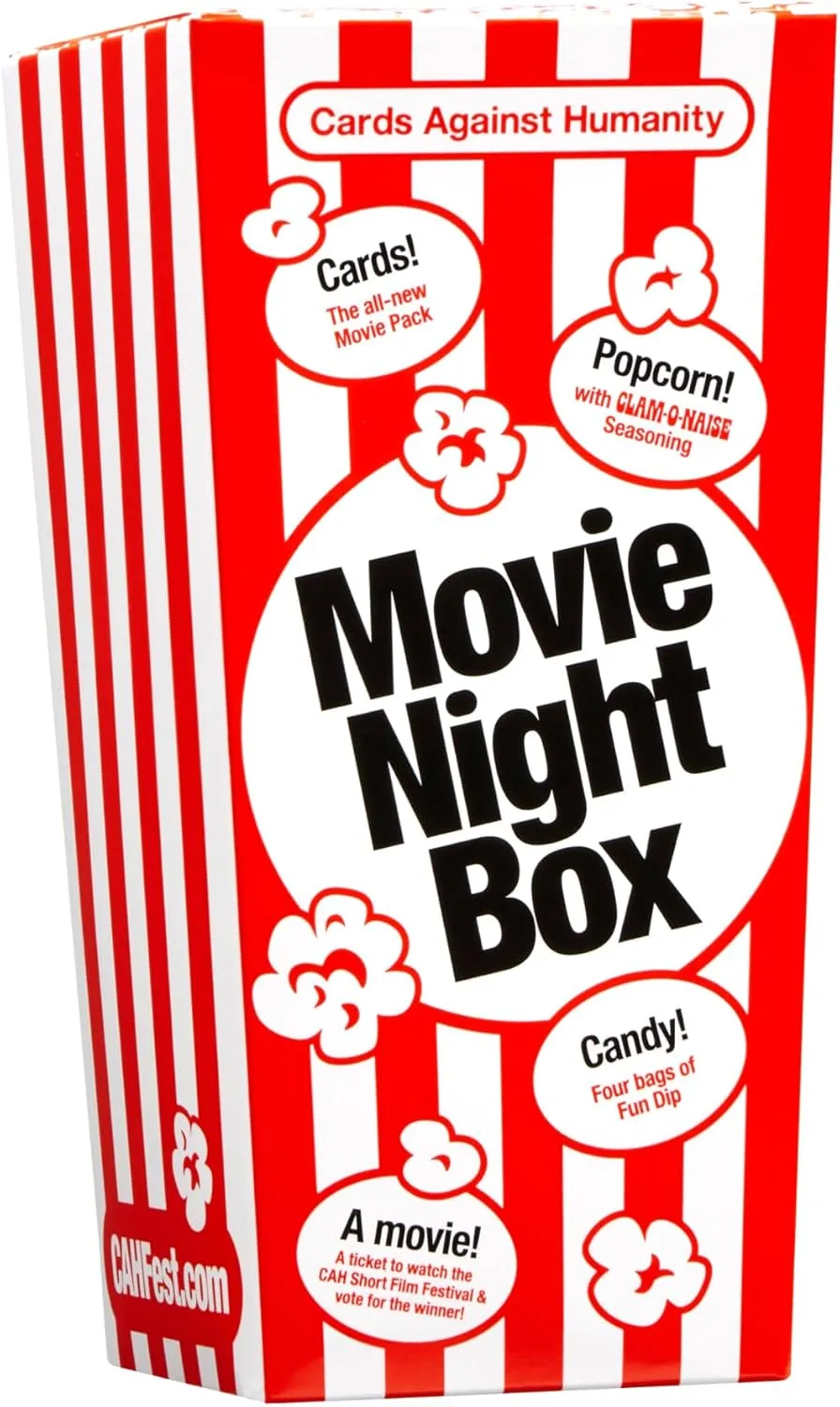 Cards Against Humanity: Movie Night Box • All-New Movie Pack   Popcorn with Clam-O-Naise Seasoning   Candy   A Movie • Mini Expansion