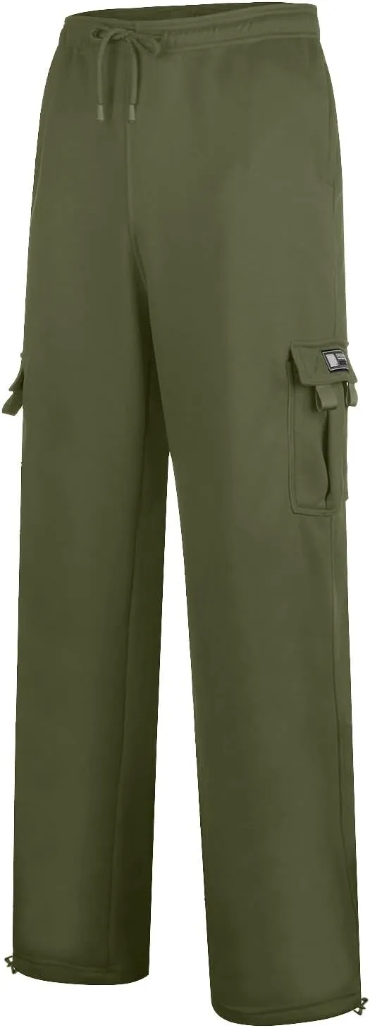 Cargo Pants for Men Pants Solid Color Track Cuff Lace up Workout Pants with Pocket Athletic Loose Fit