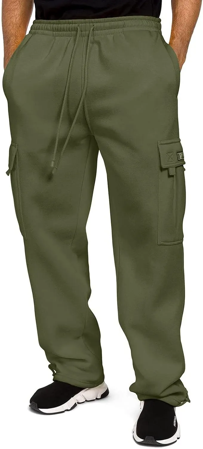 Cargo Pants for Men Pants Solid Color Track Cuff Lace up Workout Pants with Pocket Athletic Loose Fit