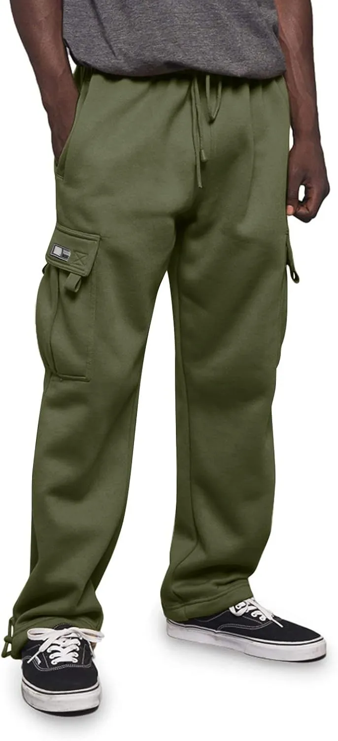 Cargo Pants for Men Pants Solid Color Track Cuff Lace up Workout Pants with Pocket Athletic Loose Fit